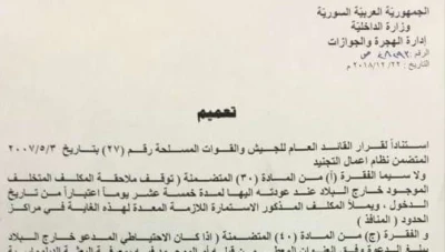 النظام السوري يصدر قراراً حول الاعتقال للتجنيد الإجباري