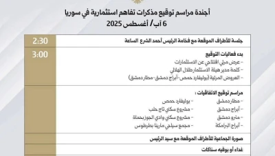 سوريا تشهد توقيع 8 مذكرات تفاهم استثمارية في قطاعات حيوية بحضور الرئيس أحمد الشرع