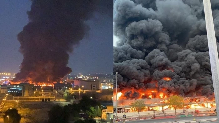 حريق ضخم في سوق شعبي بإمارة عجمان الإماراتية... فيديو