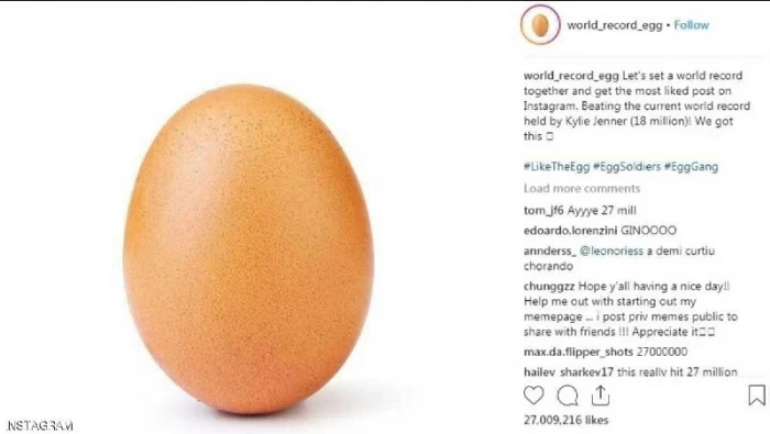 صورة بيضة تكسب أكبر عدد إعجابات على موقع الإنستغرام