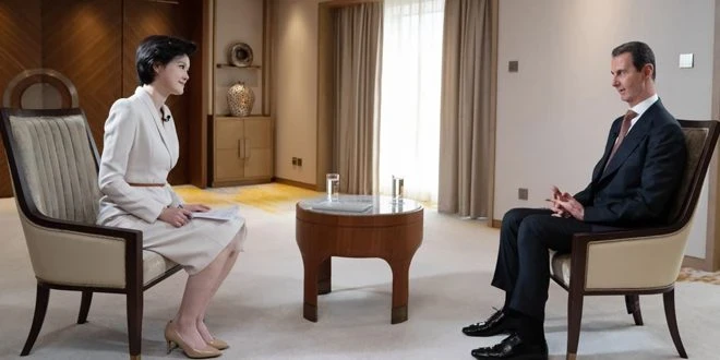 الأسد خلال المقابلة المتلفزة التي أجراها معه تلفزيون الصين المركزي