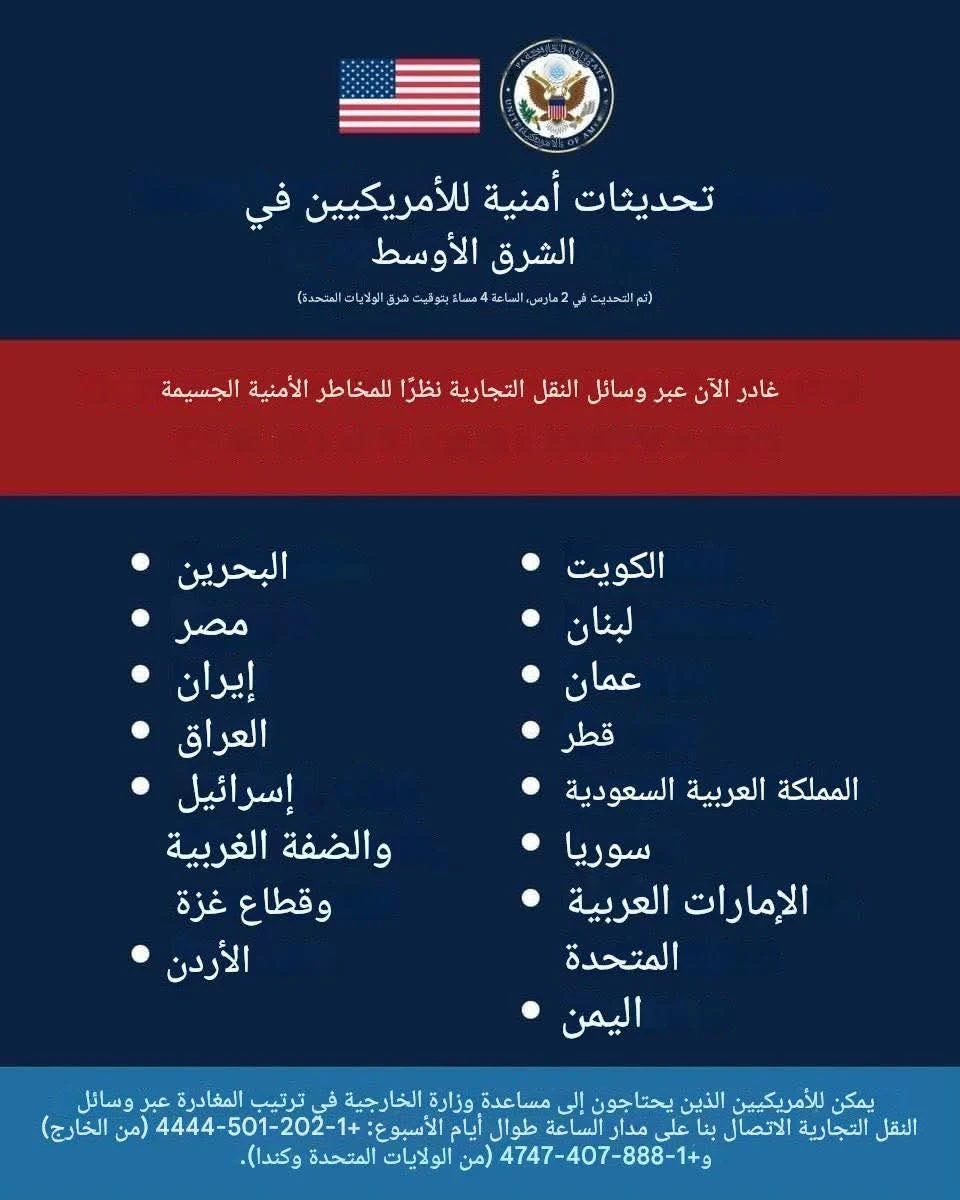 تنبيه أمني أمريكي يشمل دولاً في الخليج والشرق الأوسط